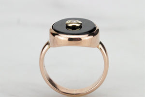 RETRO ESTATE ONYX & DIAMOND RING ON 9ct ROSE GOLD