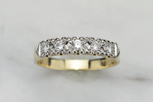 VINTAGE ESTATE FIVE STONE DIAMOND BAND RING ON 9ct YELLOW GOLD & PALLADIUM