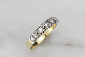 VINTAGE ESTATE FIVE STONE DIAMOND BAND RING ON 9ct YELLOW GOLD & PALLADIUM