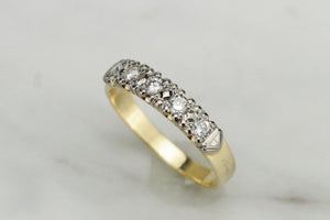 VINTAGE ESTATE FIVE STONE DIAMOND BAND RING ON 9ct YELLOW GOLD & PALLADIUM