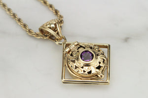 RETRO ESTATE AMETHYST LOCKET ON 9ct YELLOW GOLD