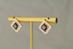 VINTAGE ESTATE GARNET & DIAMOND EARRINGS ON 18ct YELLOW GOLD