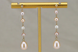 VINTAGE ESTATE CULTURED FRESHWATER PEARL DROP EARRINGS ON 14ct YELLOW GOLD