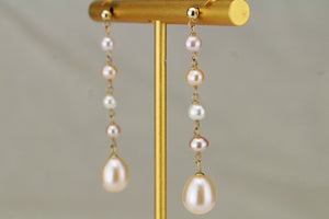 VINTAGE ESTATE CULTURED FRESHWATER PEARL DROP EARRINGS ON 14ct YELLOW GOLD