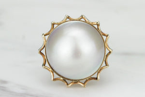 VINTAGE MID CENTURY c1960 MABE PEARL RING ON 14ct YELLOW GOLD