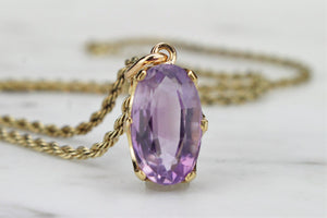 RETRO ESTATE 9.5ct AMETHYST PENDANT ON 9ct YELLOW GOLD