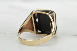 ANTIQUE EDWARDIAN c1910 ONYX SIGNET RING ON 9ct YELLOW GOLD