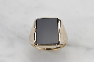 ANTIQUE EDWARDIAN c1910 ONYX SIGNET RING ON 9ct YELLOW GOLD