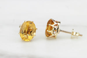 VINTAGE c1960 CITRINE EARRINGS ON 9ct YELLOW GOLD