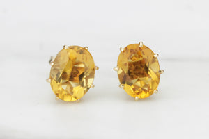 VINTAGE c1960 CITRINE EARRINGS ON 9ct YELLOW GOLD