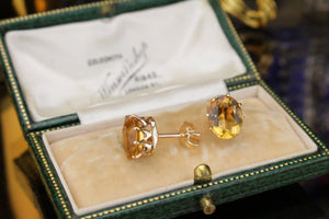 VINTAGE c1960 CITRINE EARRINGS ON 9ct YELLOW GOLD