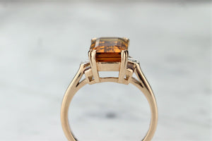MODERN 5.2ct CITRINE AND DIAMOND COCKTAIL RING ON 9ct YELLOW GOLD