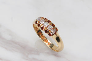 ANTIQUE VICTORIAN C1884 FIVE STONE DIAMOND RING ON 18ct YELLOW GOLD