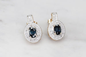 MODERN SAPPHIRE & DIAMOND EARRINGS ON 9ct WHITE & YELLOW GOLD