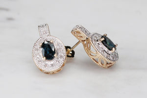 MODERN SAPPHIRE & DIAMOND EARRINGS ON 9ct WHITE & YELLOW GOLD