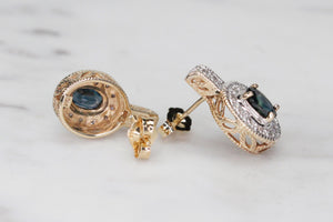 MODERN SAPPHIRE & DIAMOND EARRINGS ON 9ct WHITE & YELLOW GOLD