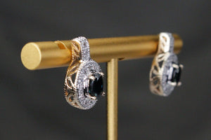 MODERN SAPPHIRE & DIAMOND EARRINGS ON 9ct WHITE & YELLOW GOLD