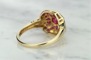 MODERN ART DECO STYLE RUBY & DIAMOND RING ON 9ct YELLOW GOLD