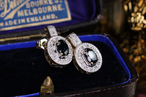 MODERN SAPPHIRE & DIAMOND EARRINGS ON 9ct WHITE & YELLOW GOLD