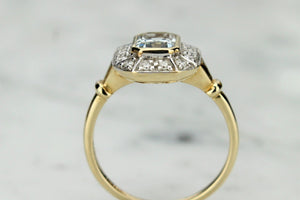 MODERN ART DECO STYLE 1.2ct AQUAMARINE & DIAMOND RING ON 9ct YELLOW GOLD