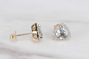 MODERN AQUAMARINE & DIAMOND EARRINGS ON 14ct YELLOW GOLD