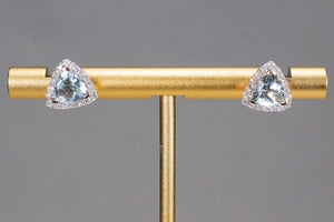 MODERN AQUAMARINE & DIAMOND EARRINGS ON 14ct YELLOW GOLD