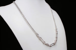 ANTIQUE EDWARDIAN c1910 STERLING SILVER ALBERT FOB CHAIN ON STERLING SILVER