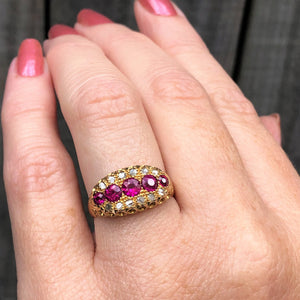 ANTIQUE GARLAND ERA c1914 PINK SAPPHIRE & DIAMOND RING ON 18ct YELLOW GOLD