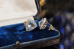 MODERN AQUAMARINE & DIAMOND EARRINGS ON 14ct YELLOW GOLD