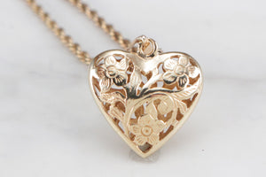 MODERN FILLEGREE HEART PENDANT ON 9ct YELLOW GOLD