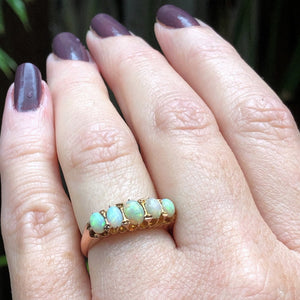 ANTIQUE EDWARDIAN OPAL HALF-HOOP RING ON 9ct ROSE GOLD