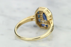 ART DECO STYLE SAPPHIRE AND DIAMOND RING ON 9ct YELLOW GOLD