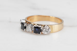 LATE ART DECO c1940 SAPPHIRE & DIAMOND RING ON 18ct YELLOW AND WHITE GOLD