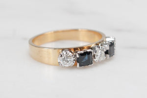 LATE ART DECO c1940 SAPPHIRE & DIAMOND RING ON 18ct YELLOW AND WHITE GOLD