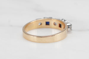 LATE ART DECO c1940 SAPPHIRE & DIAMOND RING ON 18ct YELLOW AND WHITE GOLD