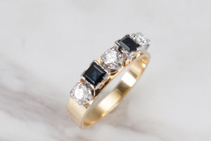 LATE ART DECO c1940 SAPPHIRE & DIAMOND RING ON 18ct YELLOW AND WHITE GOLD