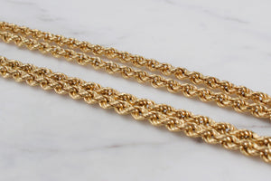 VINTAGE ESTATE LONG ROPE TWIST CHAIN ON 9ct YELLOW GOLD