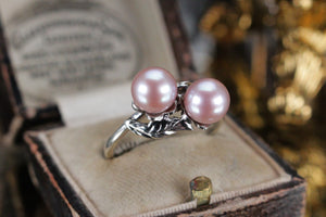 VINTAGE ARTS & CRAFTS c1920’s PEARL TOI ET MOI ON 9ct WHITE GOLD