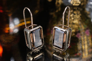 CONTEMPORARY DESIGNER SMOKY QUARTZ EARRINGS ON 9ct YELLOW GOLD