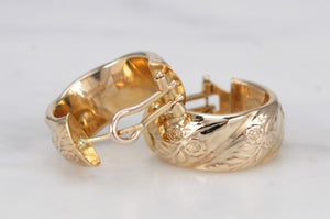 MODERN FLORAL ETCHED HOOP EARRINGS ON 9ct YELLOW GOLD