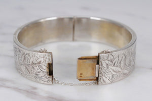 VINTAGE ESTATE ENGRAVED HINGED CUFF ON FRENCH SILVER