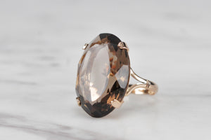 VINTAGE MID CENTURY c1960 20.5ct SMOKY QUARTZ COCKTAIL RING ON 18ct YELLOW GOLD