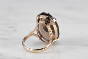 VINTAGE MID CENTURY c1960 20.5ct SMOKY QUARTZ COCKTAIL RING ON 18ct YELLOW GOLD