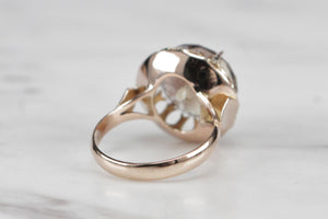 VINTAGE MID CENTURY 7ct SMOKY QUARTZ COCKTAIL RING ON 14ct YELLOW GOLD