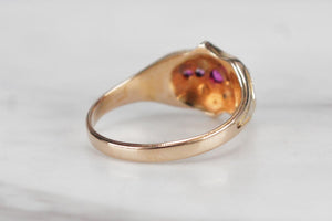 ANTIQUE VICTORIAN PINK SAPPHIRE & SEED PEARL RING ON 15ct YELLOW GOLD