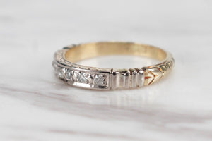 ANTIQUE EDWARDIAN c1915 HALF HOOP DIAMOND RING ON 18ct YELLOW & WHITE GOLD