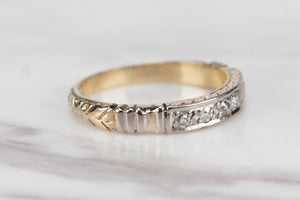 ANTIQUE EDWARDIAN c1915 HALF HOOP DIAMOND RING ON 18ct YELLOW & WHITE GOLD