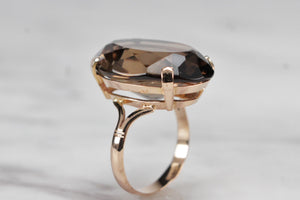 VINTAGE MID CENTURY c1960 20.5ct SMOKY QUARTZ COCKTAIL RING ON 18ct YELLOW GOLD