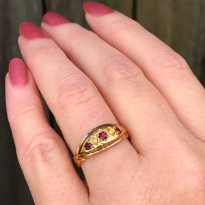 ANTIQUE VICTORIAN c1878 RUBY & SEED PEARL RING ON 22ct YELLOW GOLD