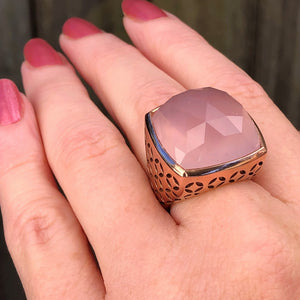 RETRO ESTATE ROSE QUARTZ RING ON 9CT ROSE GOLD